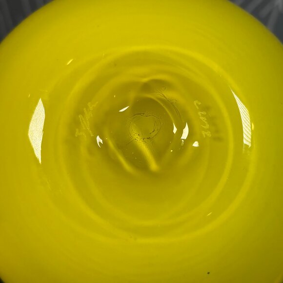 Vintage Yellow Glass Vase Hand-Blown Art Glass Sculpture Unique Home Gift - Picture 14 of 16